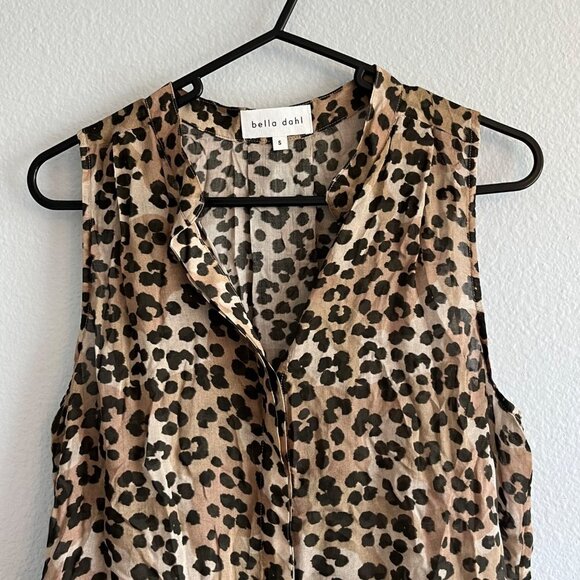Bella Dahl Sleeveless Button Down Leopard Print Blouse High Low Size Small - Picture 2 of 10